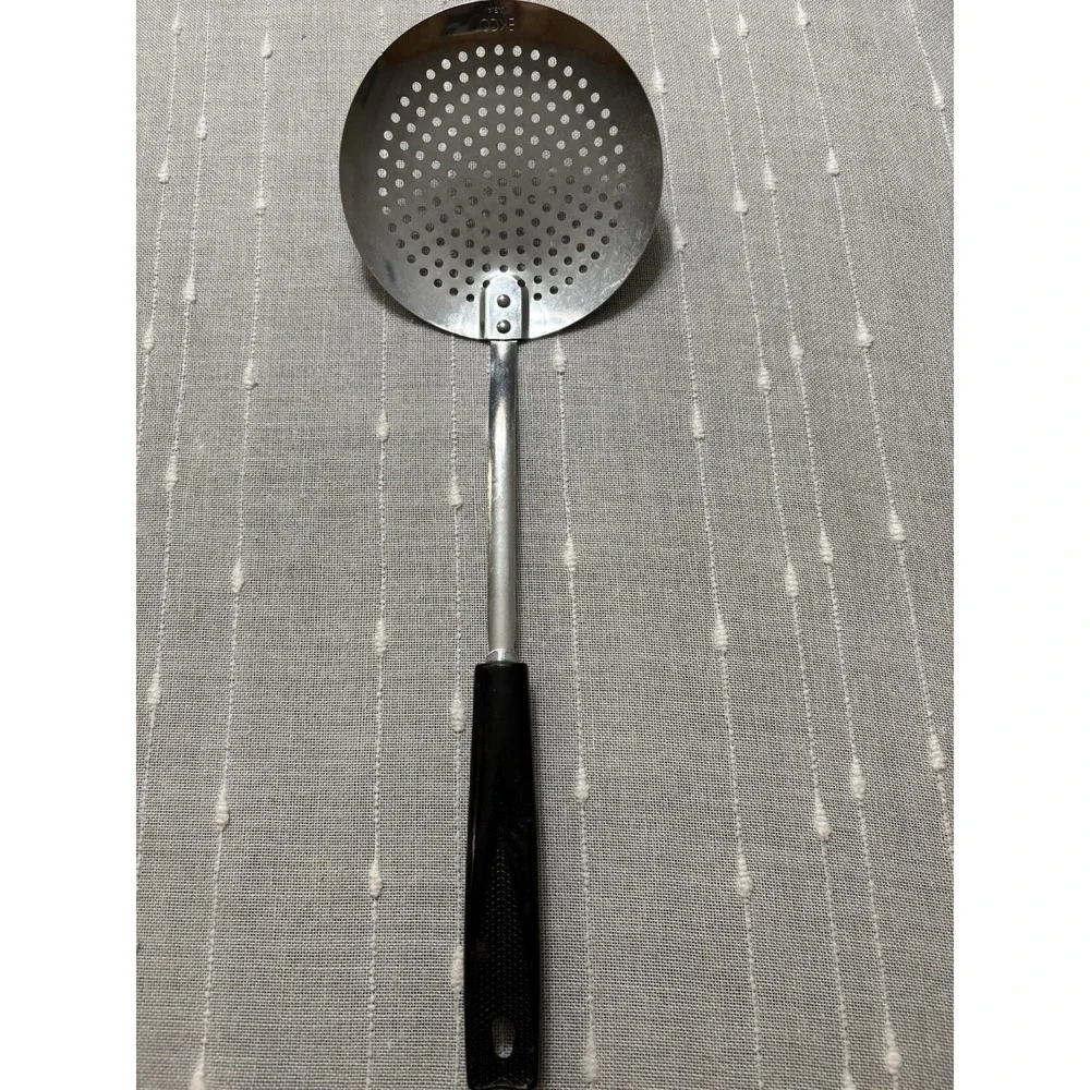 Vintage EKCO USA Wok Strainer, Chromium plated, Black Handle 13